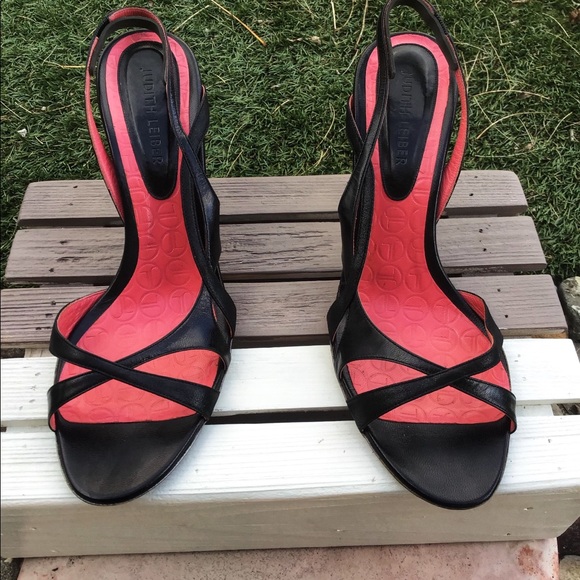 Judith Leiber Shoes - Judith Leiber Black Leather Sling Back Heels